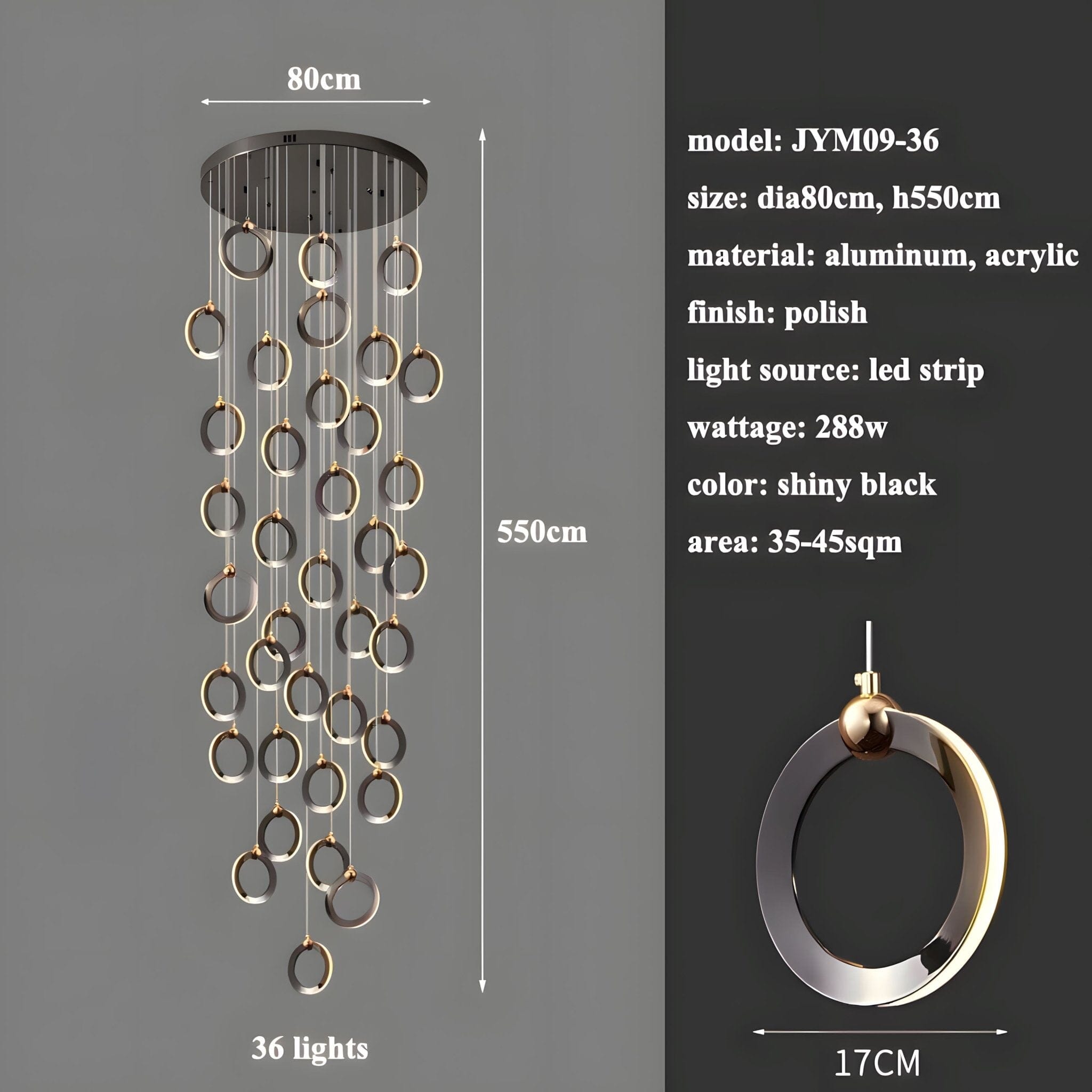 NEBULA Chandelier - 7 rings - 16" x 79" / 40cm x 200cm - 56WCool Light (6000K)Blushlighting