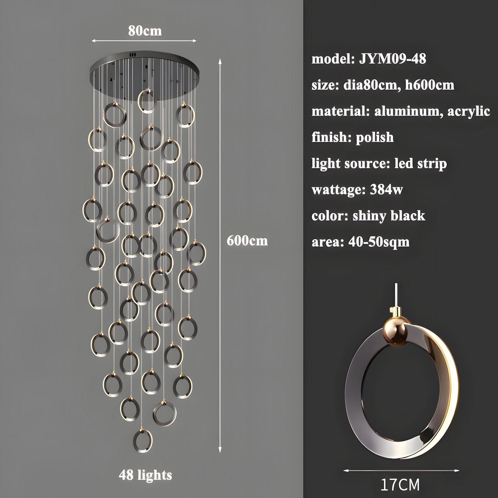 NEBULA Chandelier - 7 rings - 16" x 79" / 40cm x 200cm - 56WCool Light (6000K)Blushlighting