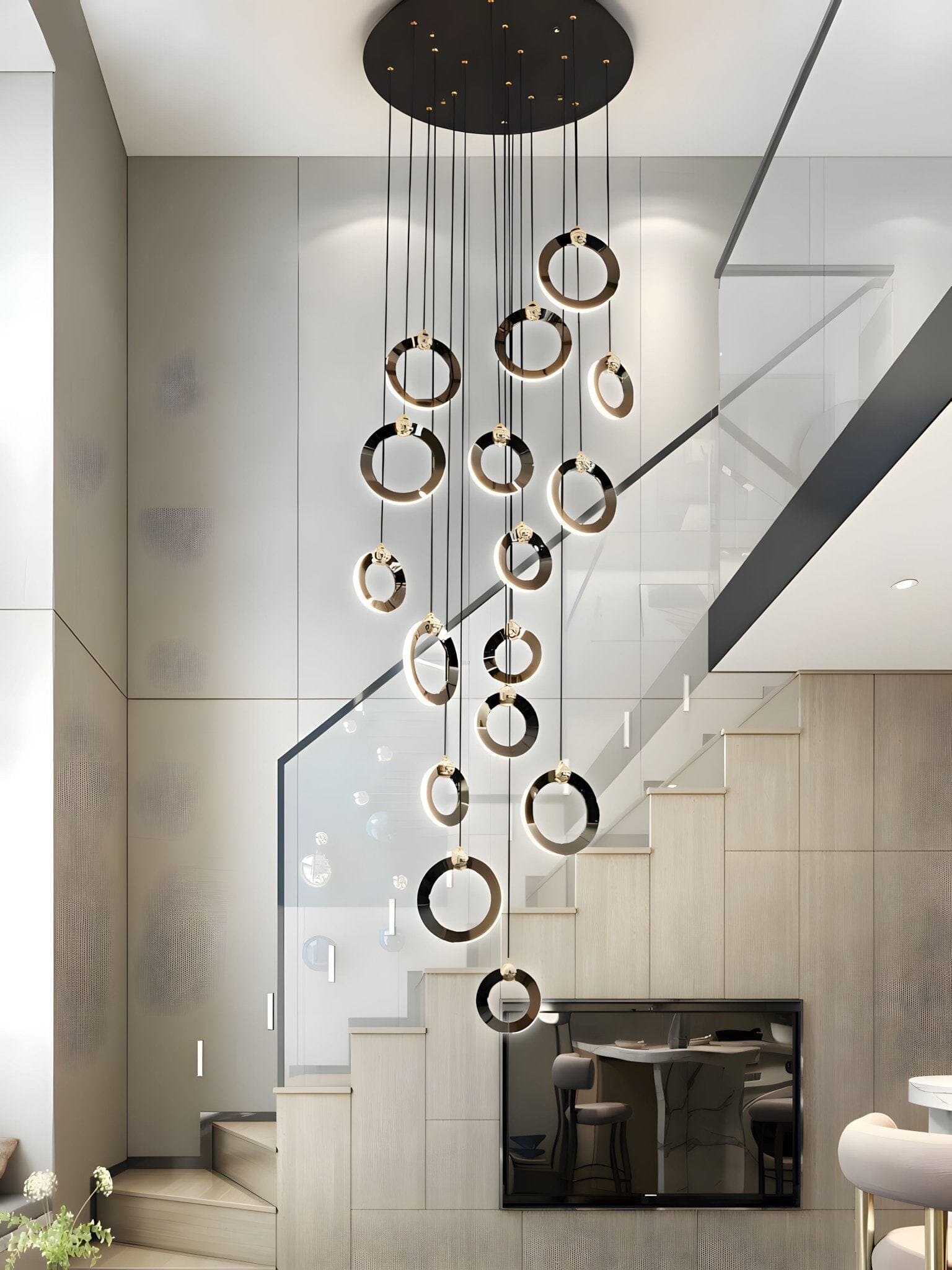 NEBULA Chandelier - 1 ring - 6.6" x 60" / 17cm x 150cm - 8WCool Light (6000K)Blushlighting