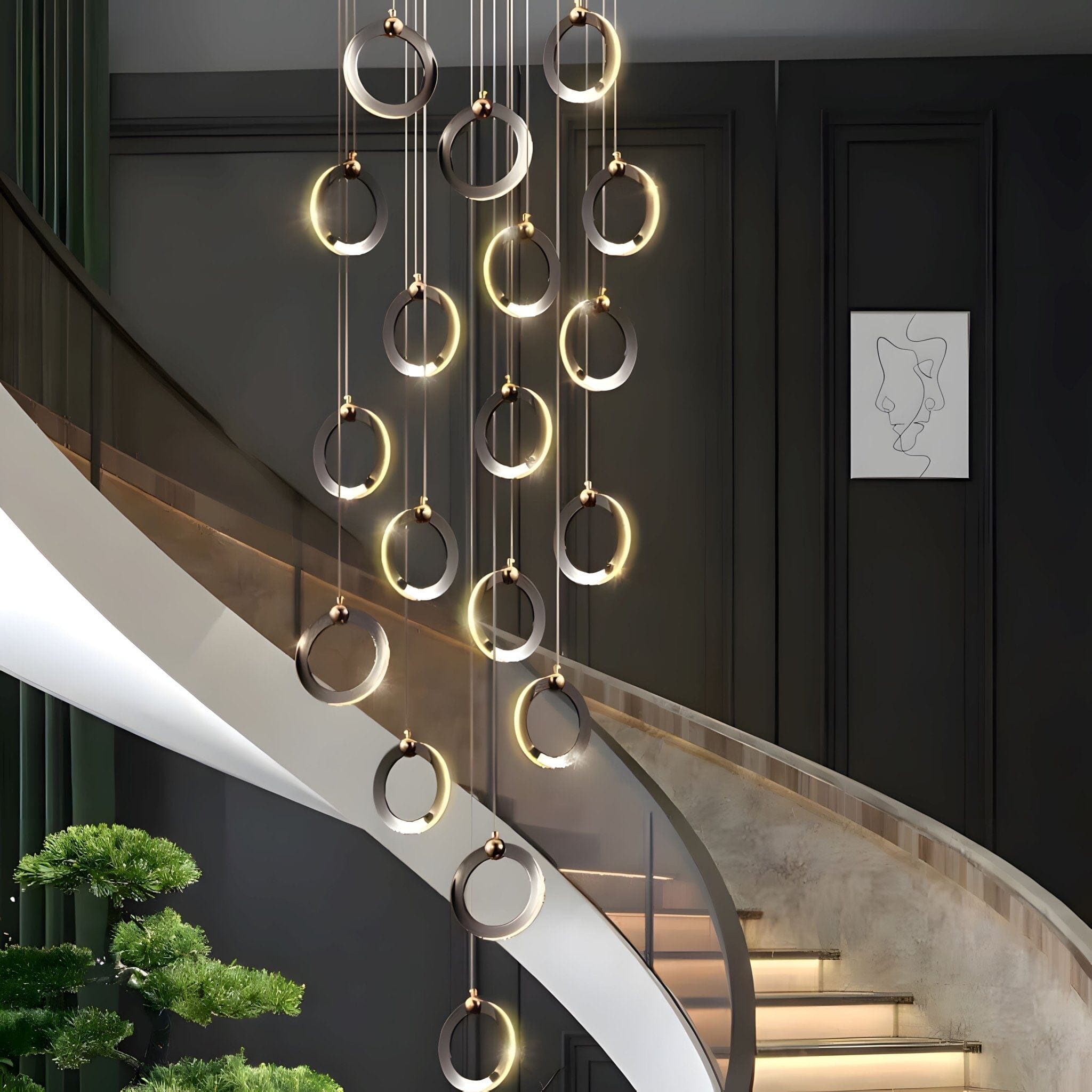 NEBULA Chandelier - 1 ring - 6.6" x 60" / 17cm x 150cm - 8WCool Light (6000K)Blushlighting