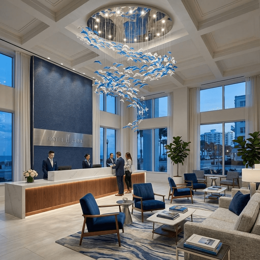 Nerissa LED Glass Dolphin Chandelier - Dia 59.1″ × H 70.9″Blue & ClearWarm LightBlushlighting