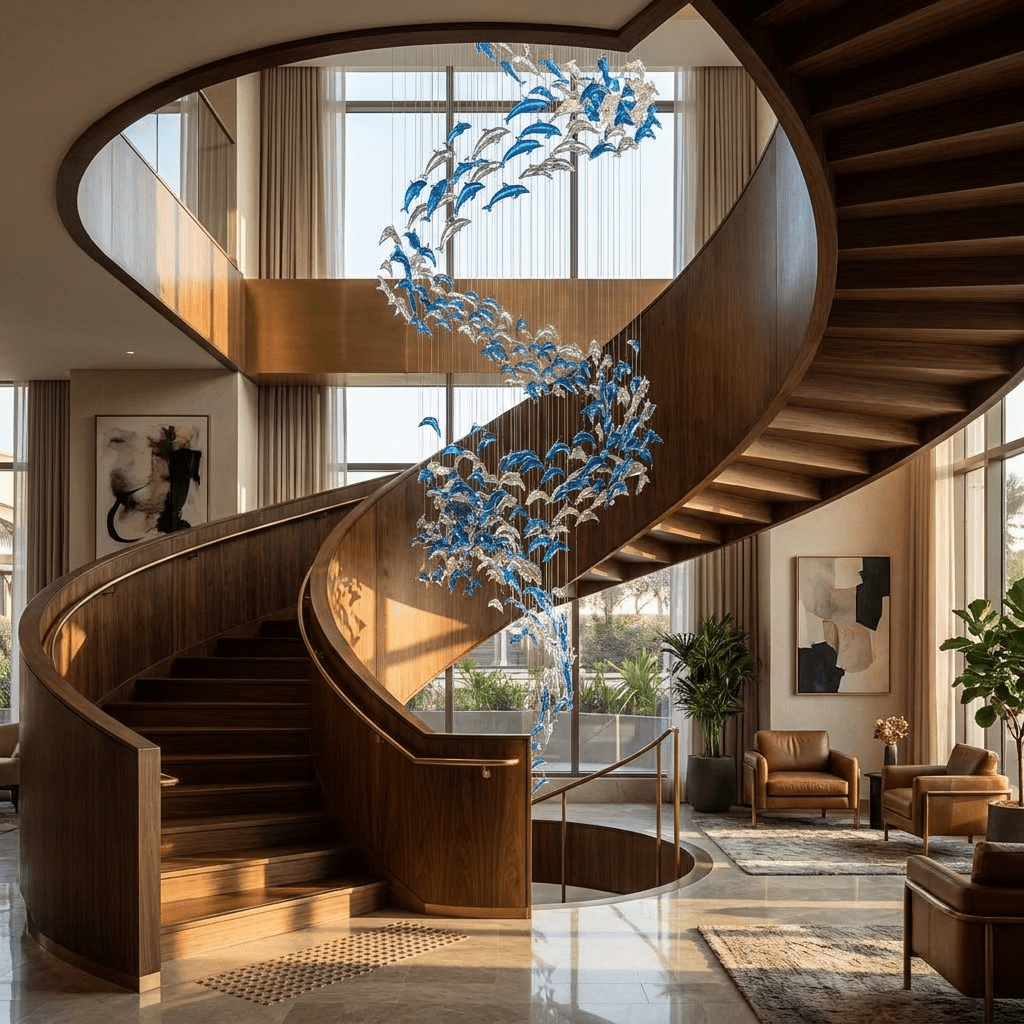 Nerissa LED Glass Dolphin Chandelier - Dia 59.1″ × H 70.9″Blue & ClearWarm LightBlushlighting