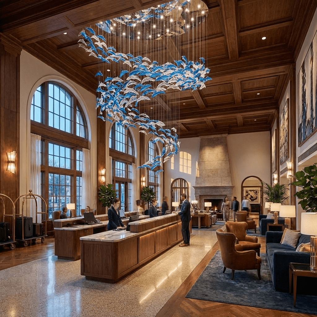 Nerissa LED Glass Dolphin Chandelier - Dia 59.1″ × H 70.9″Blue & ClearWarm LightBlushlighting