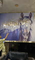 New Clear Crystal Rain Copper Branch Chandelier Modern Designer Pendant Light For Dining Table/Kitchen Island-Chandeliers-Blushlighting