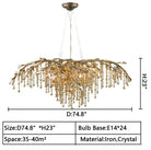 New Luxury Branch Crystal Pendant Chandelier Designer Creative Art Dining Room/Living Room Light Fixture - L26.8"*W29.52"*H14.2"GoldWarm LightBlushlighting