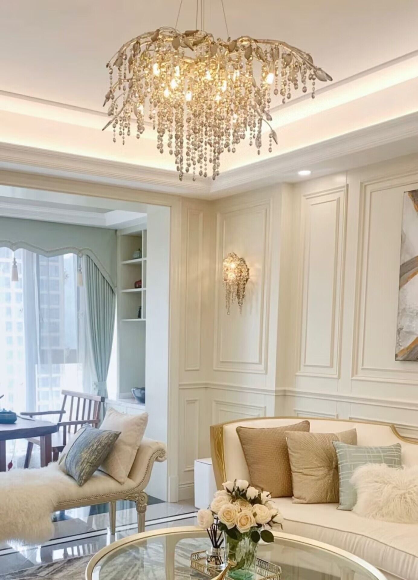 New Luxury Branch Crystal Pendant Chandelier Designer Creative Art Dining Room/Living Room Light Fixture - L26.8"*W29.52"*H14.2"GoldWarm LightBlushlighting