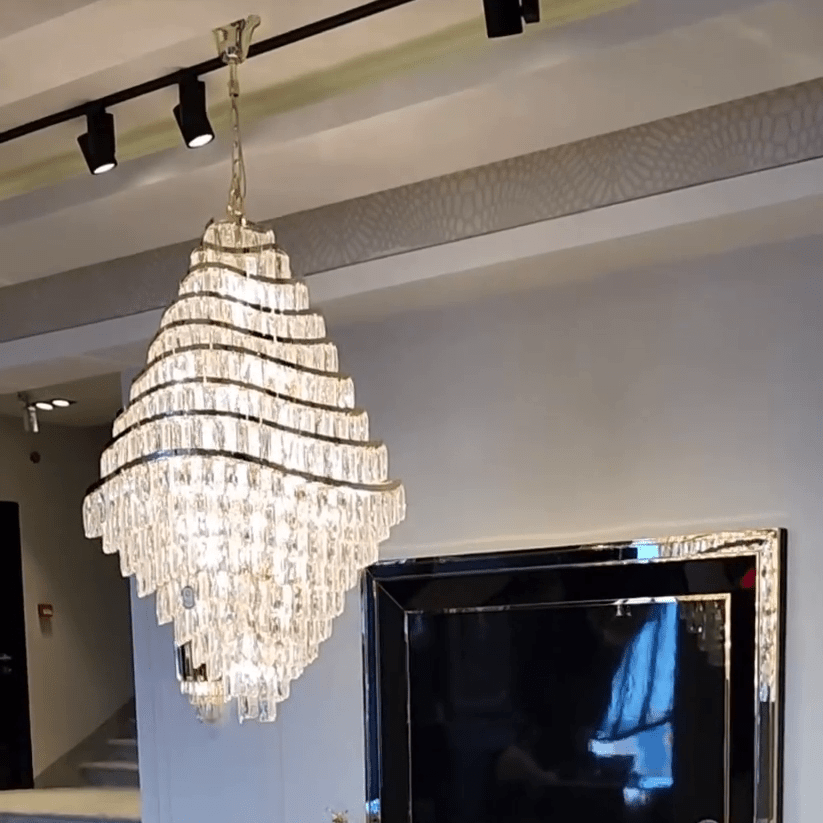 New Luxury Wavy Multi-tiered Crystal Chandelier for Living Room - 22 Lights/D39.4"*H74.4"Blushlighting