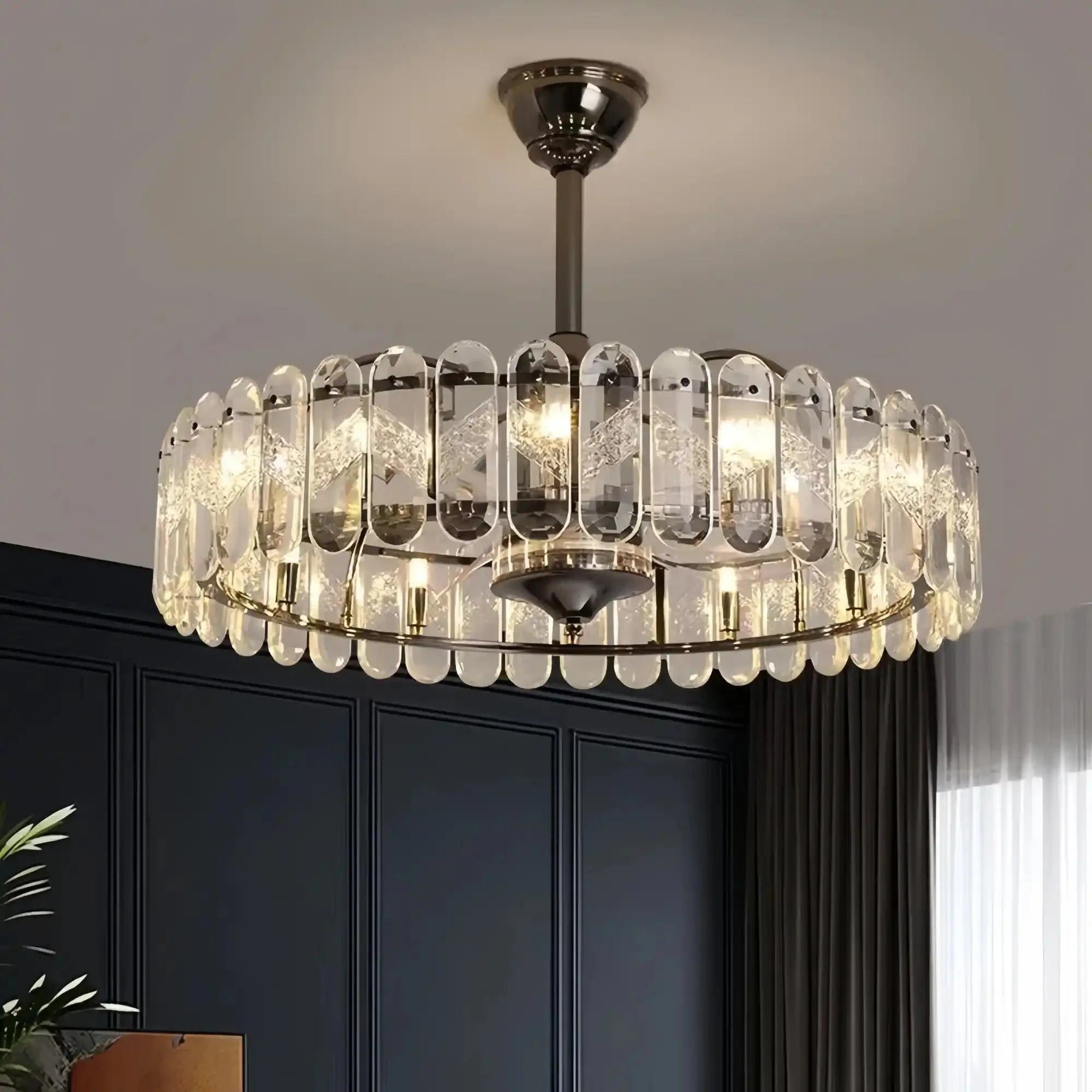 New Modern Invisible Fan Light Candle Crystal Chandelier - Style B: D35.4"Three - Color Light (Warm/White/Natural)Blushlighting
