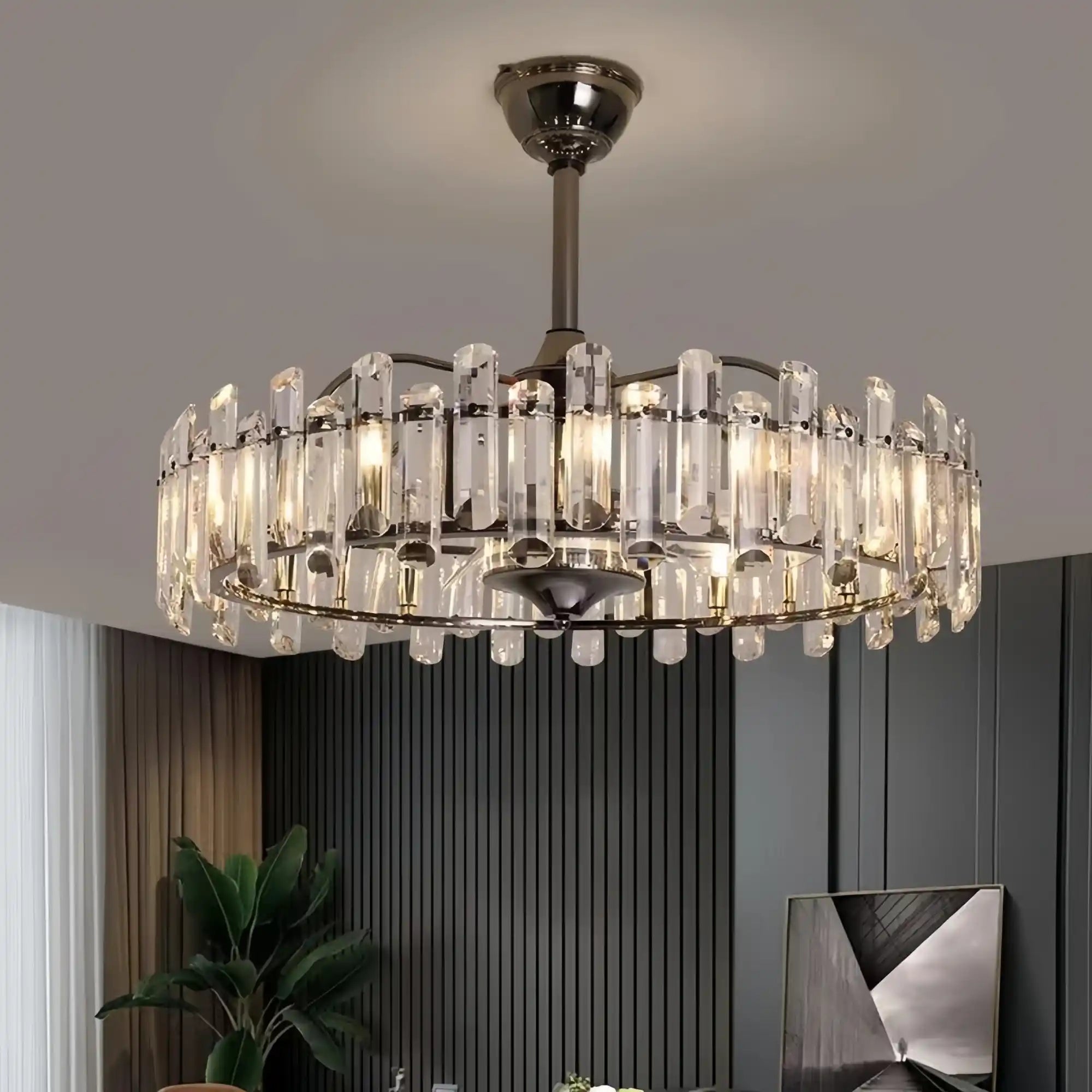 New Modern Invisible Fan Light Candle Crystal Chandelier - Blushlighting