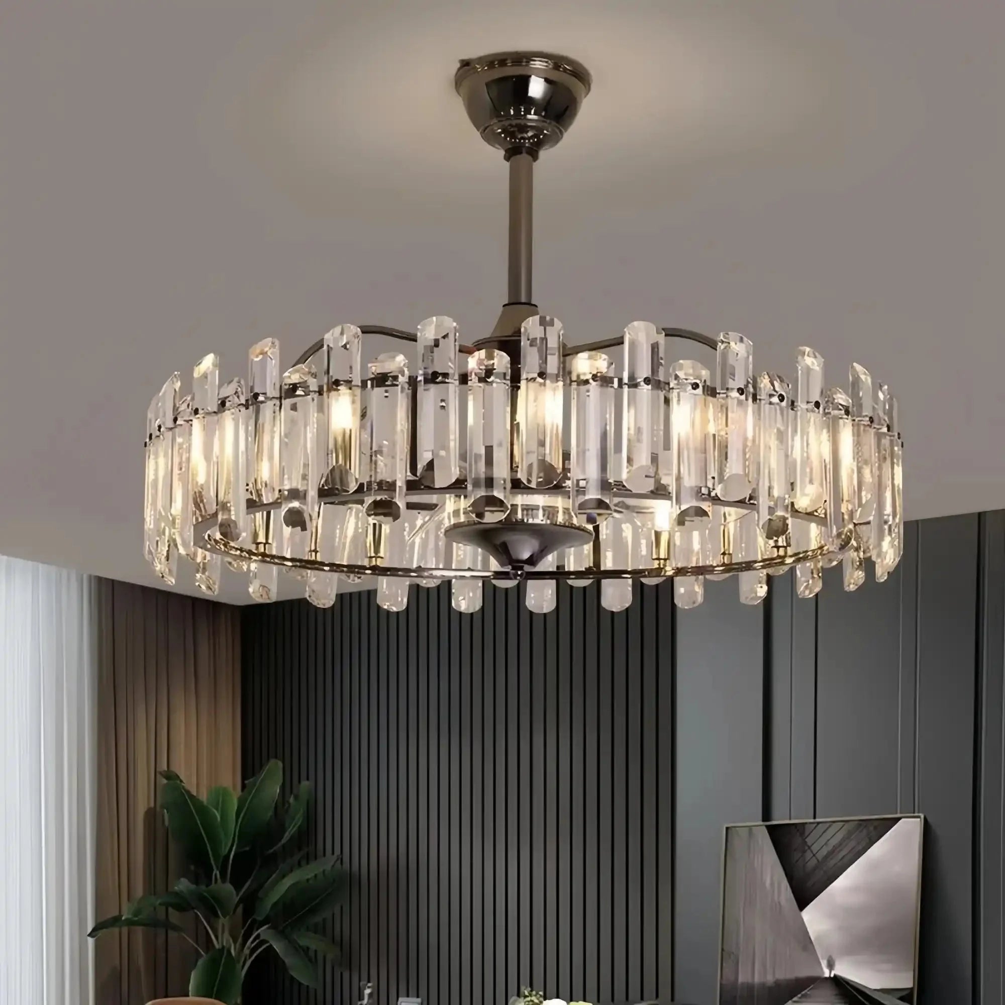 New Modern Invisible Fan Light Candle Crystal Chandelier - Style D: D35.4"Three - Color Light (Warm/White/Natural)Blushlighting