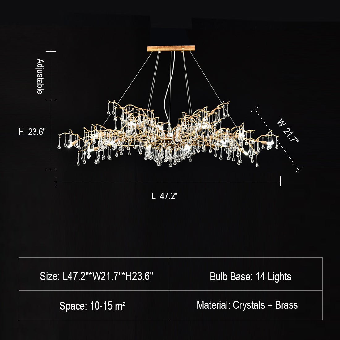 New Style Extra Large Brass Branch Chandelier Light Crystal Drops Pendant Lamp For Living/ Dining Room-Chandeliers-Blushlighting