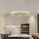 New Style Flower Crystal Chandelier For Living Room Petal Ring Pendant Lighting Fixture for Girls Bedroom - Rectangle L36.6"Warm LightBlushlighting