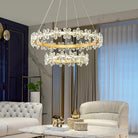 New Style Flower Crystal Chandelier For Living Room Petal Ring Pendant Lighting Fixture for Girls Bedroom - 2 Rings D23.6"+D13.8"Warm LightBlushlighting