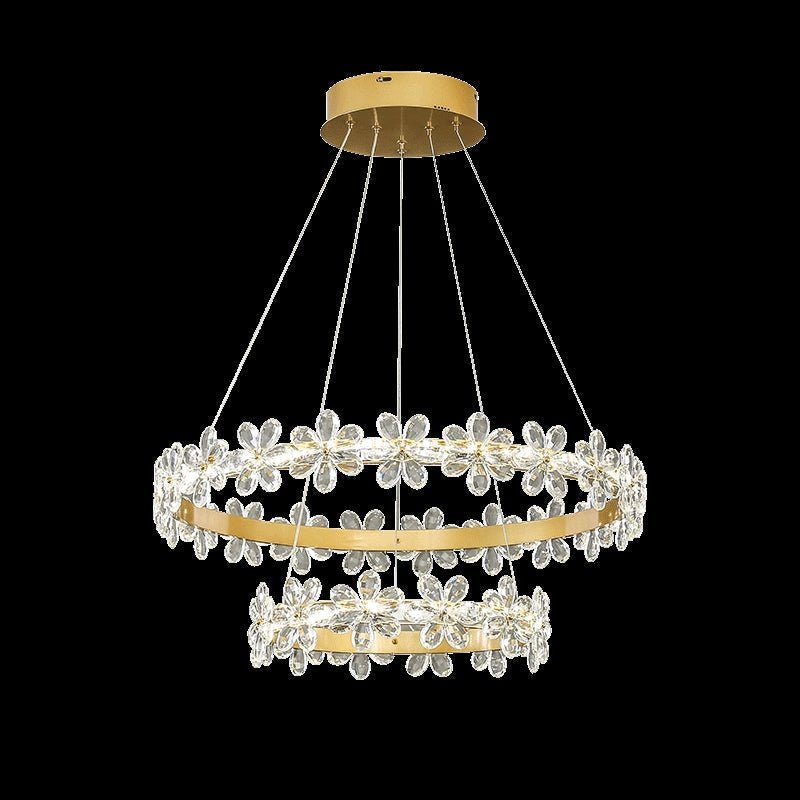 New Style Flower Crystal Chandelier For Living Room Petal Ring Pendant Lighting Fixture for Girls Bedroom - Rectangle L36.6"Dimmable Warm LightBlushlighting