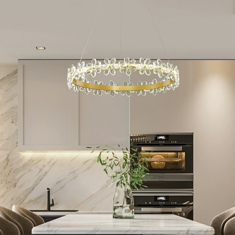 New Style Flower Crystal Chandelier For Living Room Petal Ring Pendant Lighting Fixture for Girls Bedroom - 1 Ring D23.6"Warm LightBlushlighting