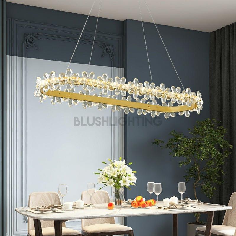 New Style Flower Crystal Chandelier For Living Room Petal Ring Pendant Lighting Fixture for Girls Bedroom - Rectangle L36.6"Warm LightBlushlighting