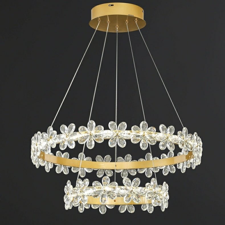 New Style Flower Crystal Chandelier For Living Room Petal Ring Pendant Lighting Fixture for Girls Bedroom - Rectangle L36.6"Dimmable Warm LightBlushlighting