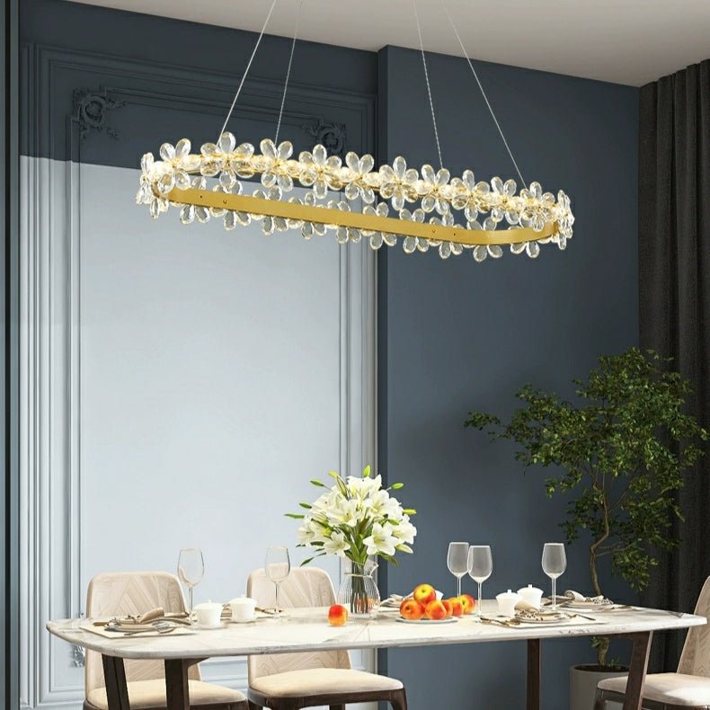 New Style Flower Crystal Chandelier For Living Room Petal Ring Pendant Lighting Fixture for Girls Bedroom - Rectangle L36.6"Dimmable Warm LightBlushlighting
