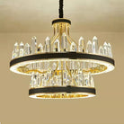 New Style Iceberg Crystal Chandelier For Living Room Modern Black Crown Ceiling Lighting Fixture - 2 layers D39.4"*H23.6"/43.7kgWarm LightBlushlighting