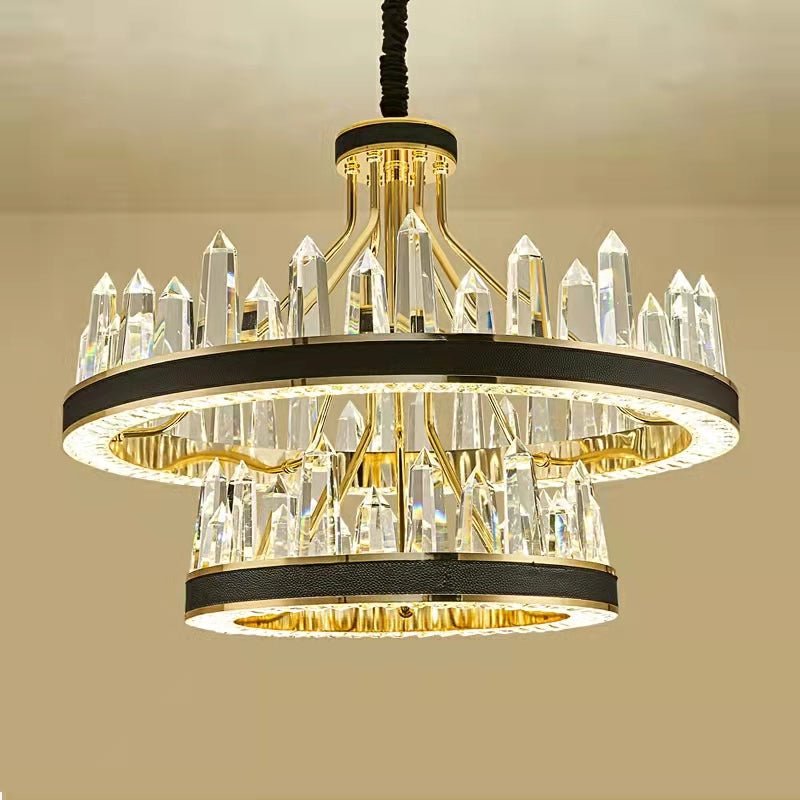 New Style Iceberg Crystal Chandelier For Living Room Modern Black Crown Ceiling Lighting Fixture - 2 layers D39.4"*H23.6"/43.7kgWarm LightBlushlighting