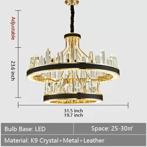 New Style Iceberg Crystal Chandelier For Living Room Modern Black Crown Ceiling Lighting Fixture - 2 layers D31.5"*H23.6"/34.4kgDimmable Warm LightBlushlighting