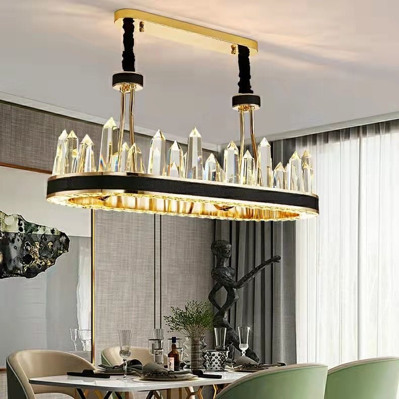 New Style Iceberg Crystal Chandelier For Living Room Modern Black Crown Ceiling Lighting Fixture - Rectangle L31.5"*W13.8"*H13.8"Warm LightBlushlighting