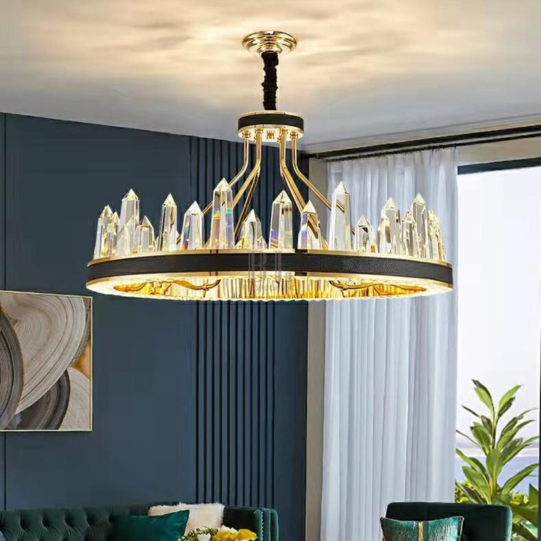 New Style Iceberg Crystal Chandelier For Living Room Modern Black Crown Ceiling Lighting Fixture - 1 layer D31.5"*H13.8"Warm LightBlushlighting