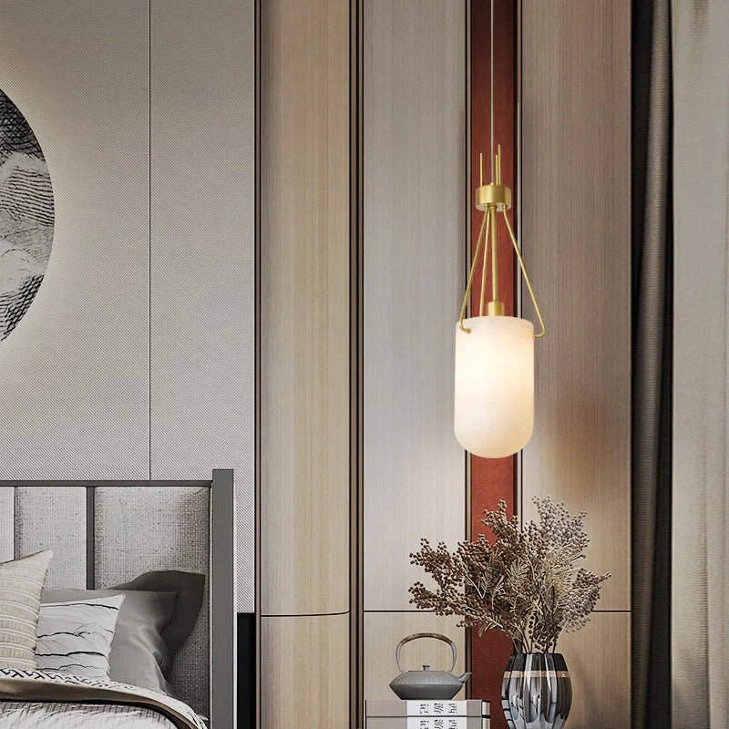 Nina Modern Alabaster Pendant Light, Alabaster Pendant Lamp Besides Bed - ABlushlighting