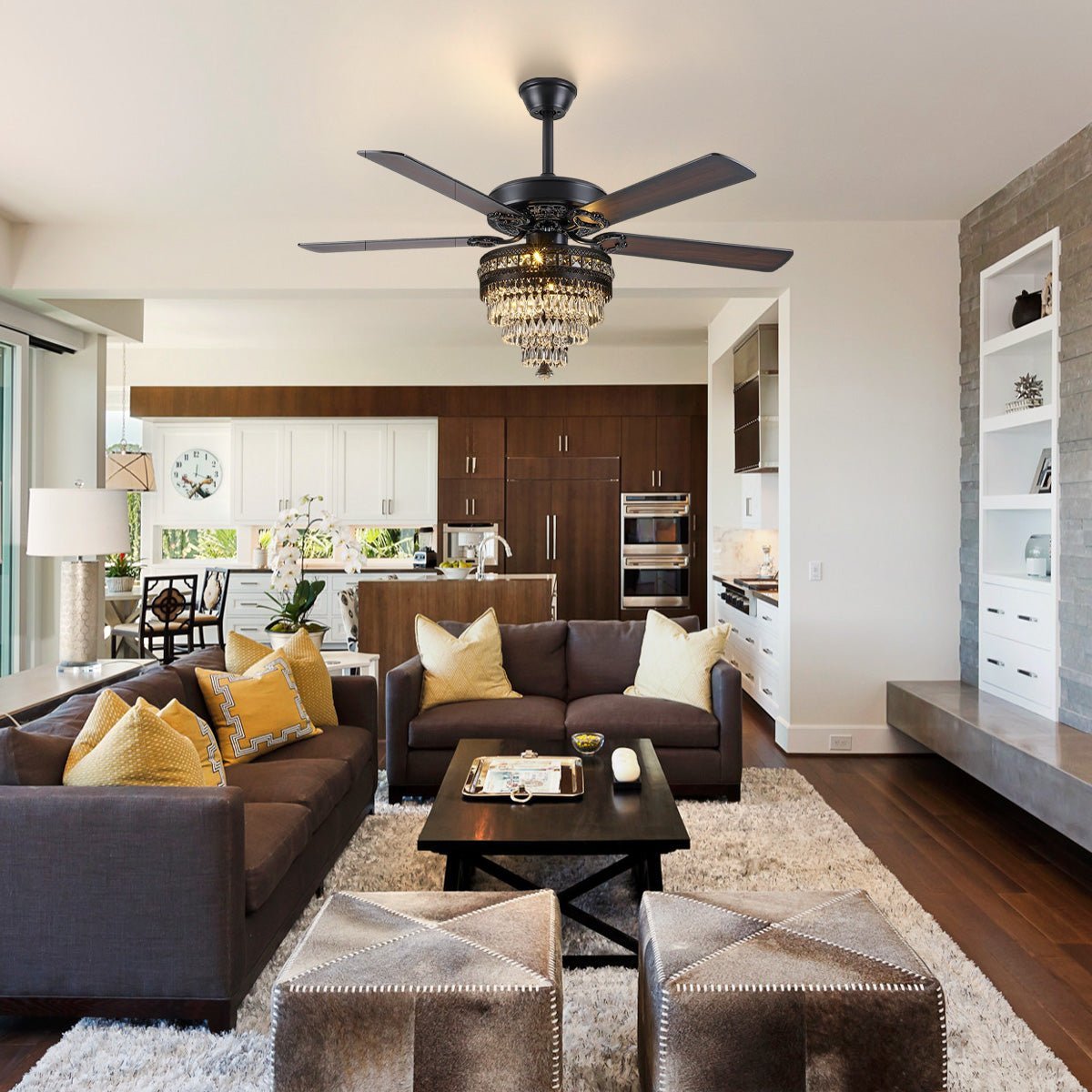 Noiseless Crystal Ceiling Fan Fandelier with Lights 52" - BlackBlushlighting