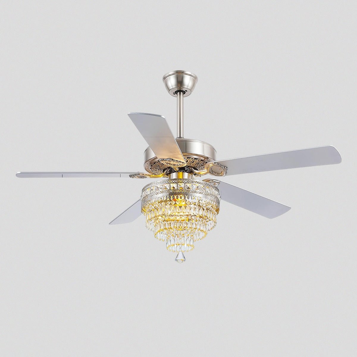 Noiseless Crystal Ceiling Fan Fandelier with Lights 52" - SilverBlushlighting