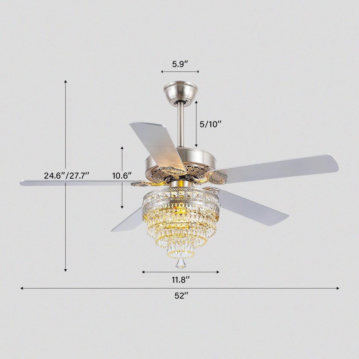 Noiseless Crystal Ceiling Fan Fandelier with Lights 52" - BlackBlushlighting