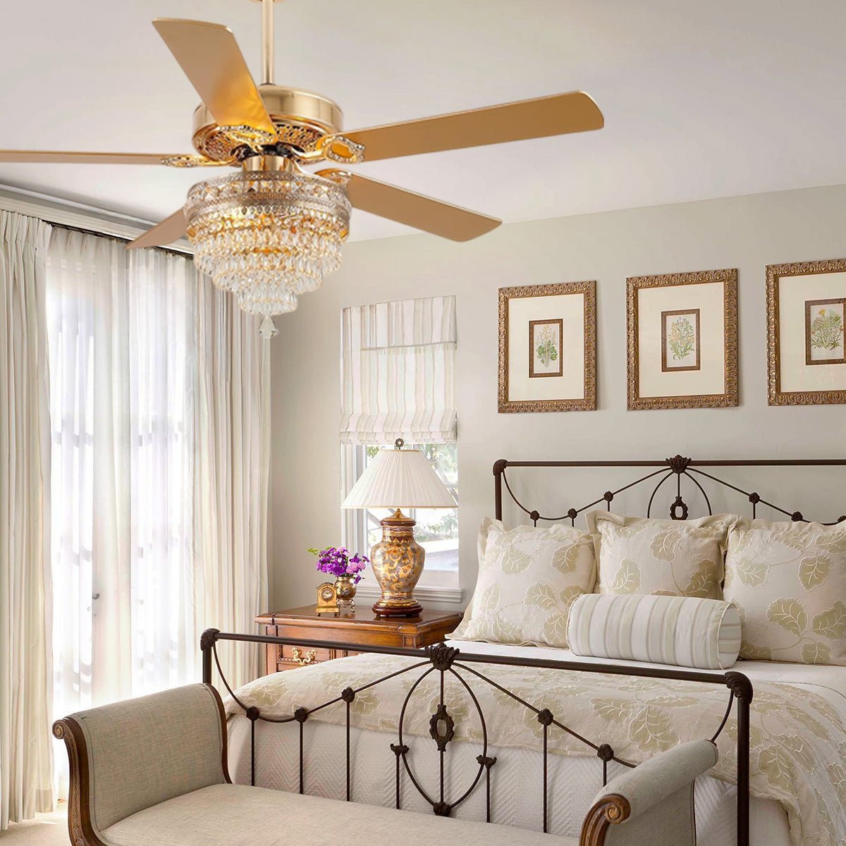 Noiseless Crystal Ceiling Fan Fandelier with Lights 52" - GoldBlushlighting