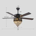 Noiseless Crystal Ceiling Fan Fandelier with Lights 52" - BlackBlushlighting