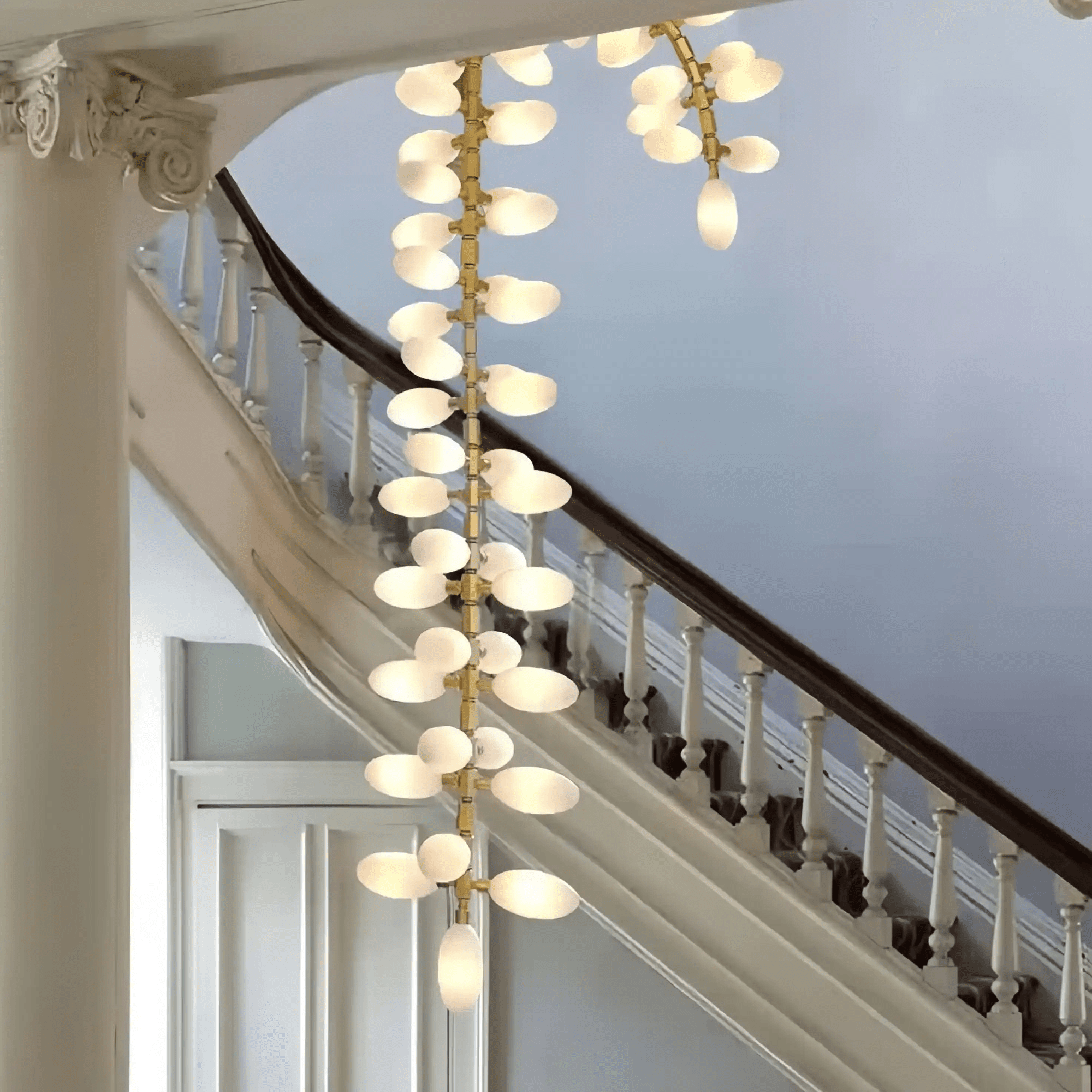 Nordic Art Long Magnolia alba Glass Ceiling Chandelier for Staircase/Hallway/Entryway Light Fixture-Chandeliers-Blushlighting-Blushlighting