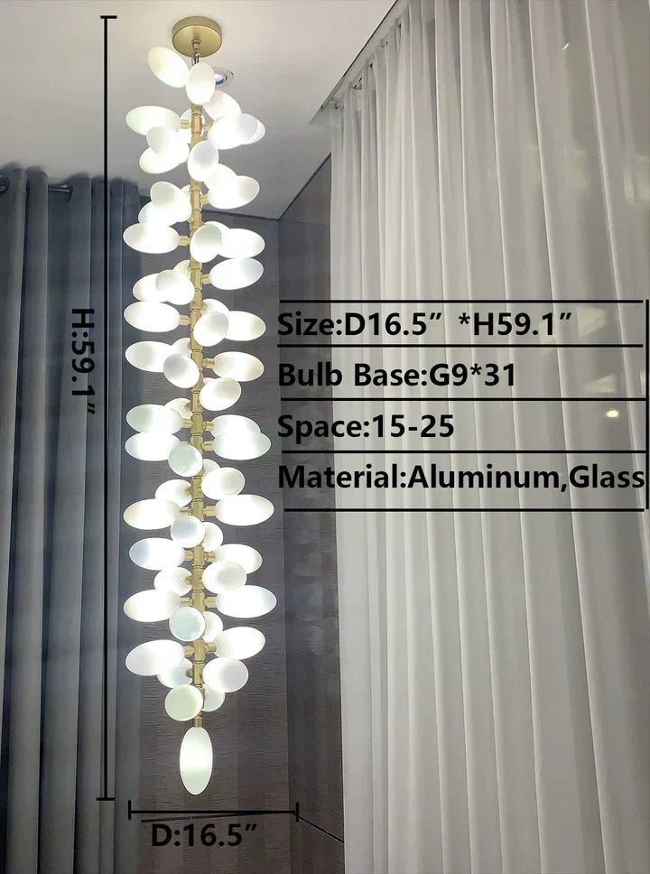Nordic Art Long Magnolia alba Glass Ceiling Chandelier for Staircase/Hallway/Entryway Light Fixture-Chandeliers-Blushlighting-Blushlighting
