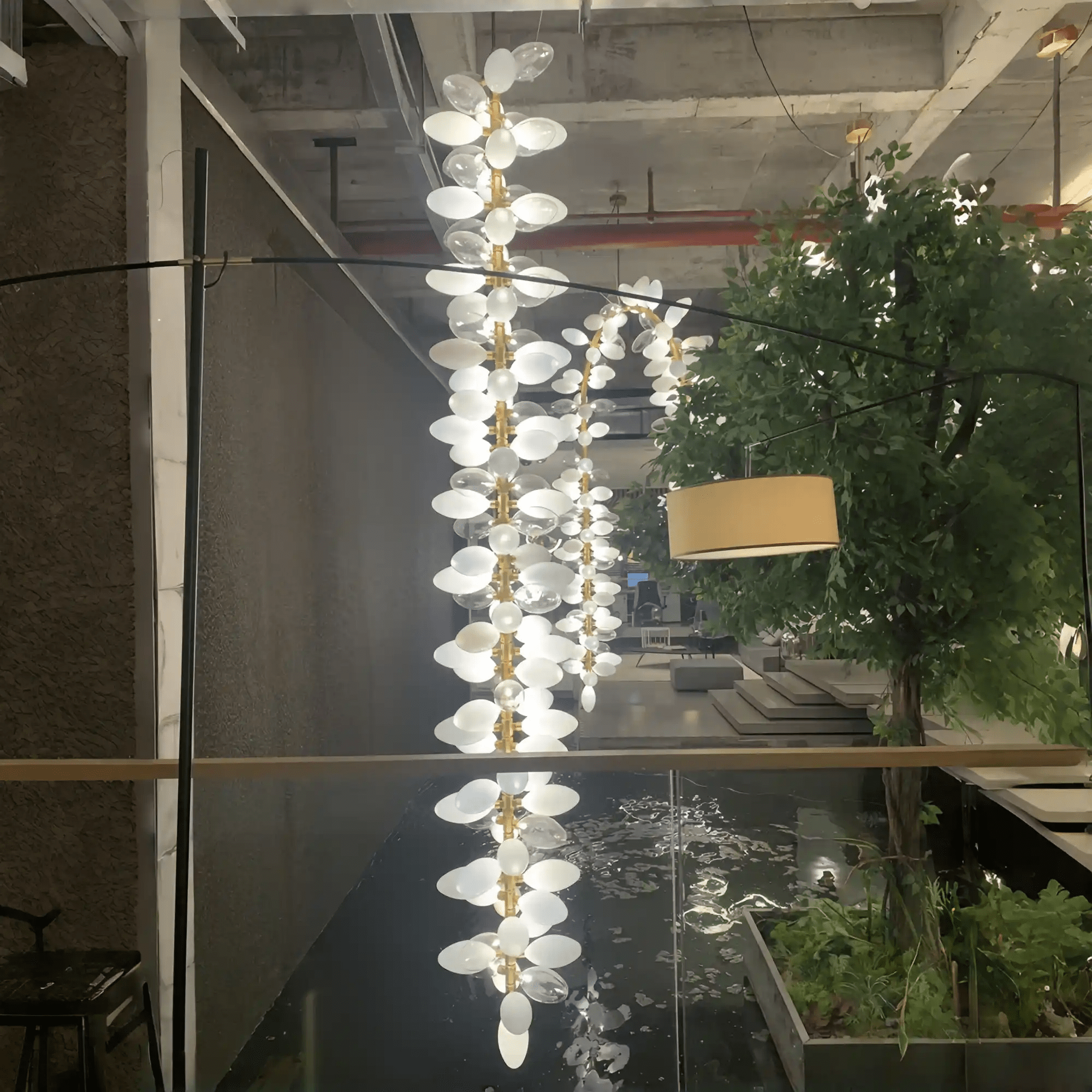 Nordic Art Long Magnolia alba Glass Ceiling Chandelier for Staircase/Hallway/Entryway Light Fixture-Chandeliers-Blushlighting-Blushlighting