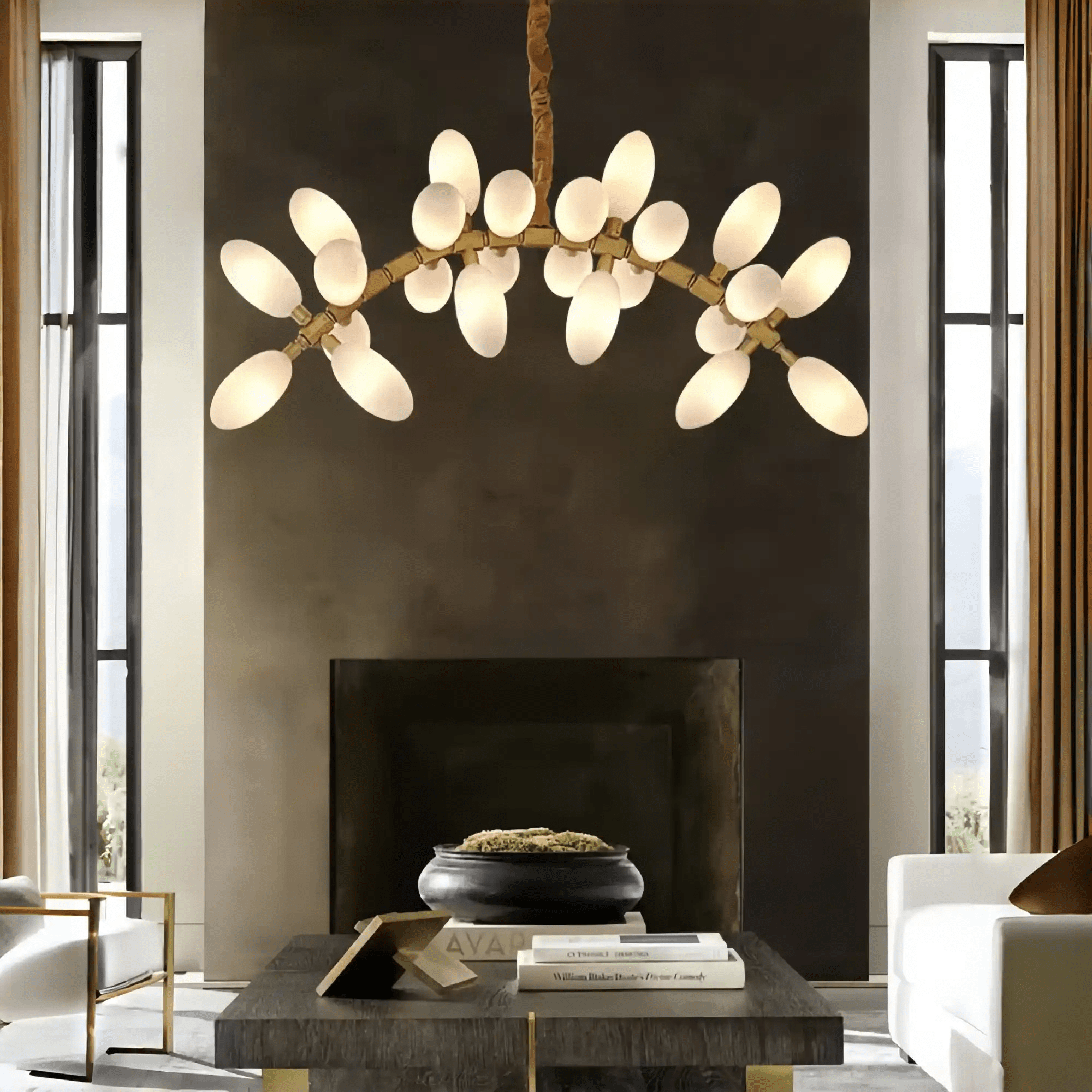 Nordic Art Long Magnolia alba Glass Ceiling Chandelier for Staircase/Hallway/Entryway Light Fixture-Chandeliers-Blushlighting-Blushlighting