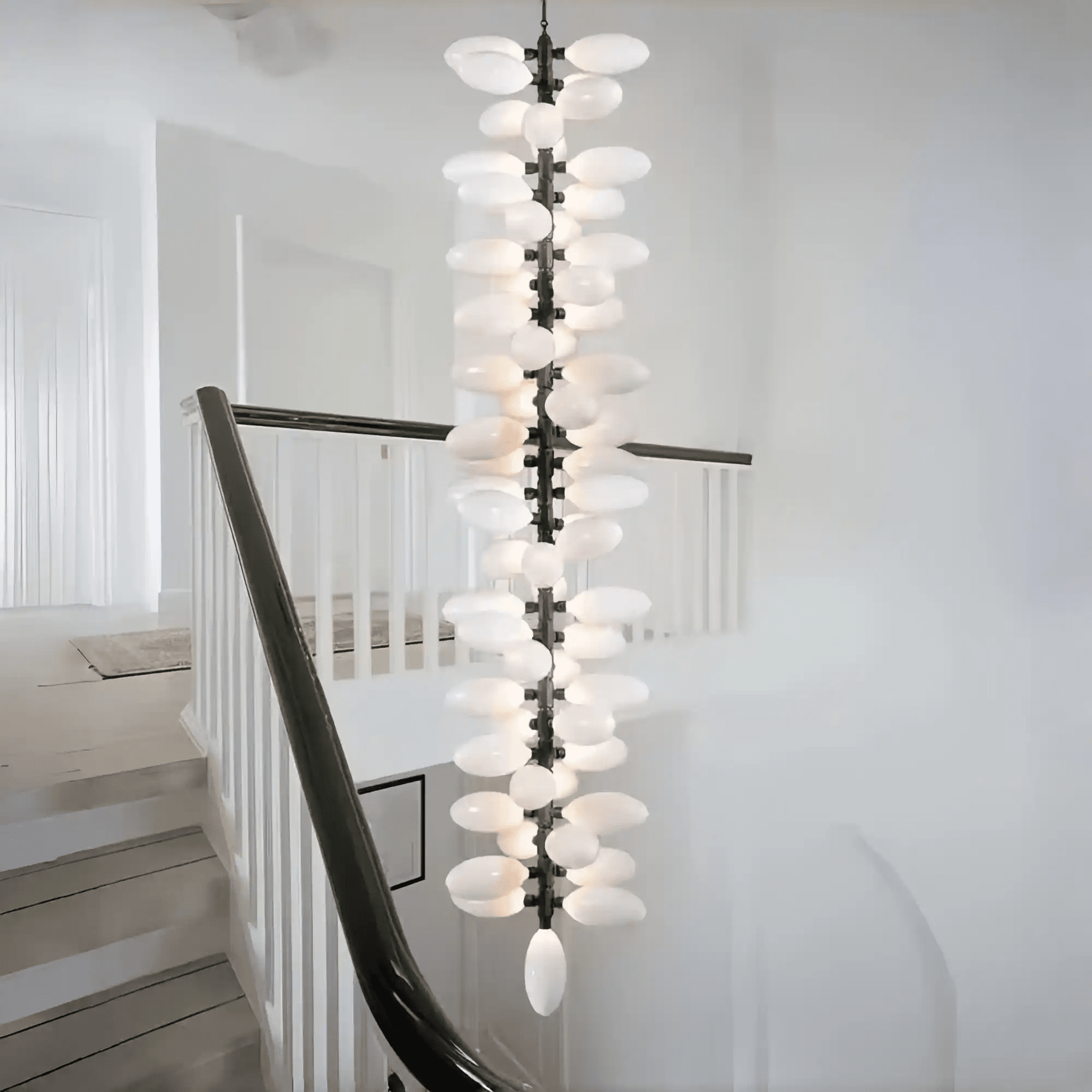 Nordic Art Long Magnolia alba Glass Ceiling Chandelier for Staircase/Hallway/Entryway Light Fixture-Chandeliers-Blushlighting-Blushlighting
