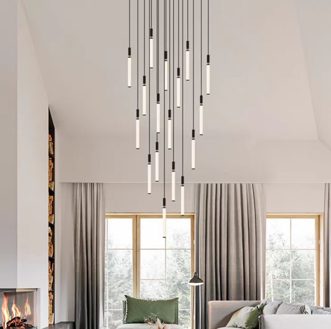 Nordic Fashion Minimalist Black Straight Pendant Chandelier for Bedside/Staircase/Loft/Duplex - Small: 21 LightsWarm LightBlushlighting