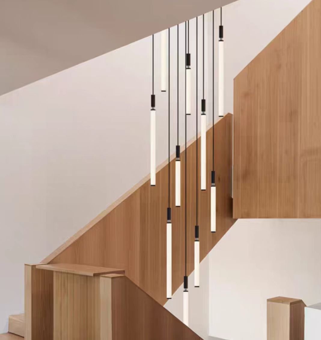 Nordic Fashion Minimalist Black Straight Pendant Chandelier for Bedside/Staircase/Loft/Duplex - Small: 11 LightsWarm LightBlushlighting