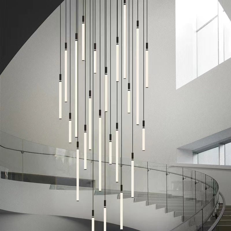Nordic Fashion Minimalist Black Straight Pendant Chandelier for Bedside/Staircase/Loft/Duplex - Small: 21 LightsWarm LightBlushlighting
