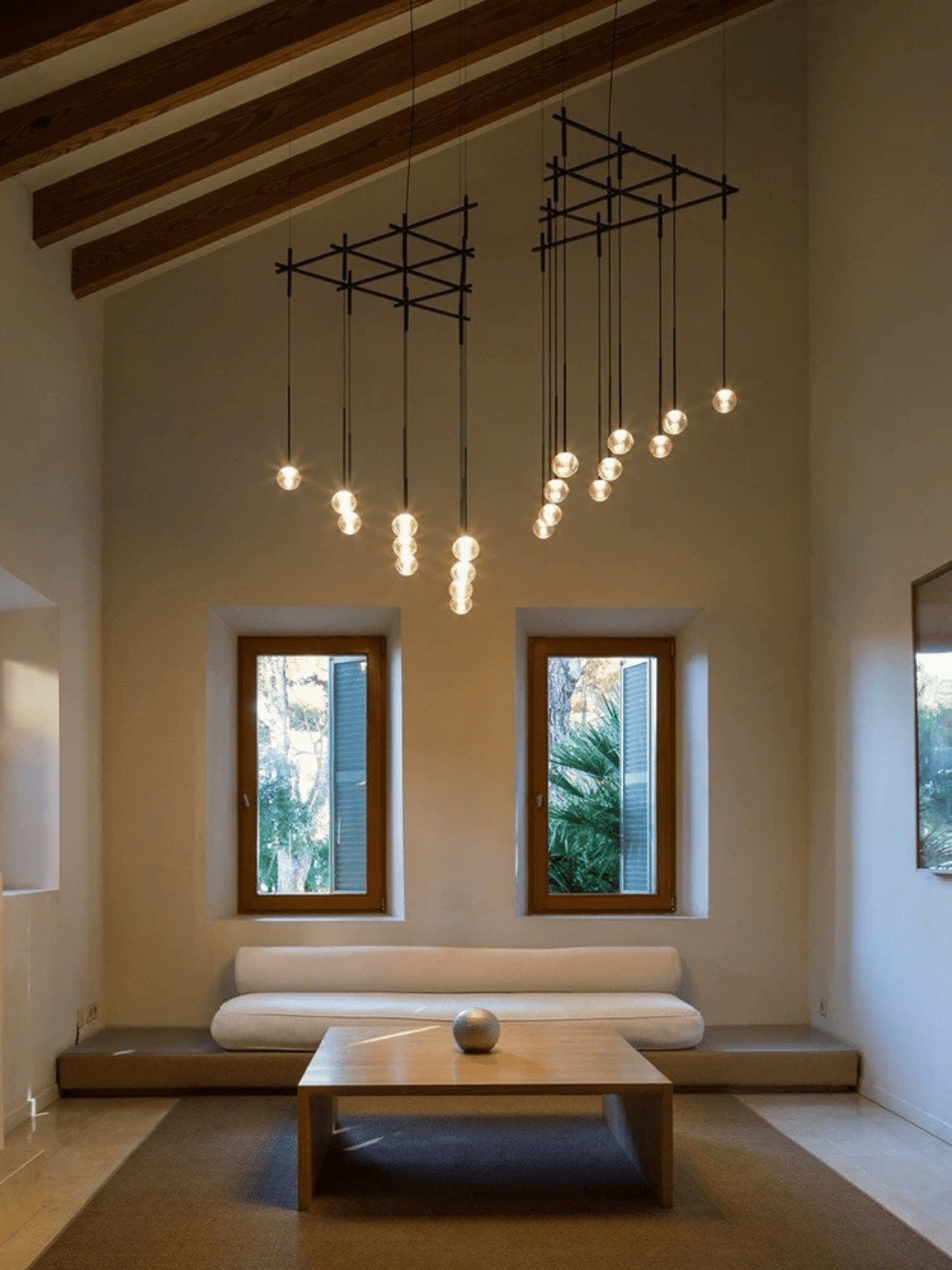 Nordic Minimalist Clear Ribbed Glass Globe Pendant Light - 21 Lights/L72.05''*W24.02''(L183cm*W61cm)Matte BlackWarm LightBlushlighting
