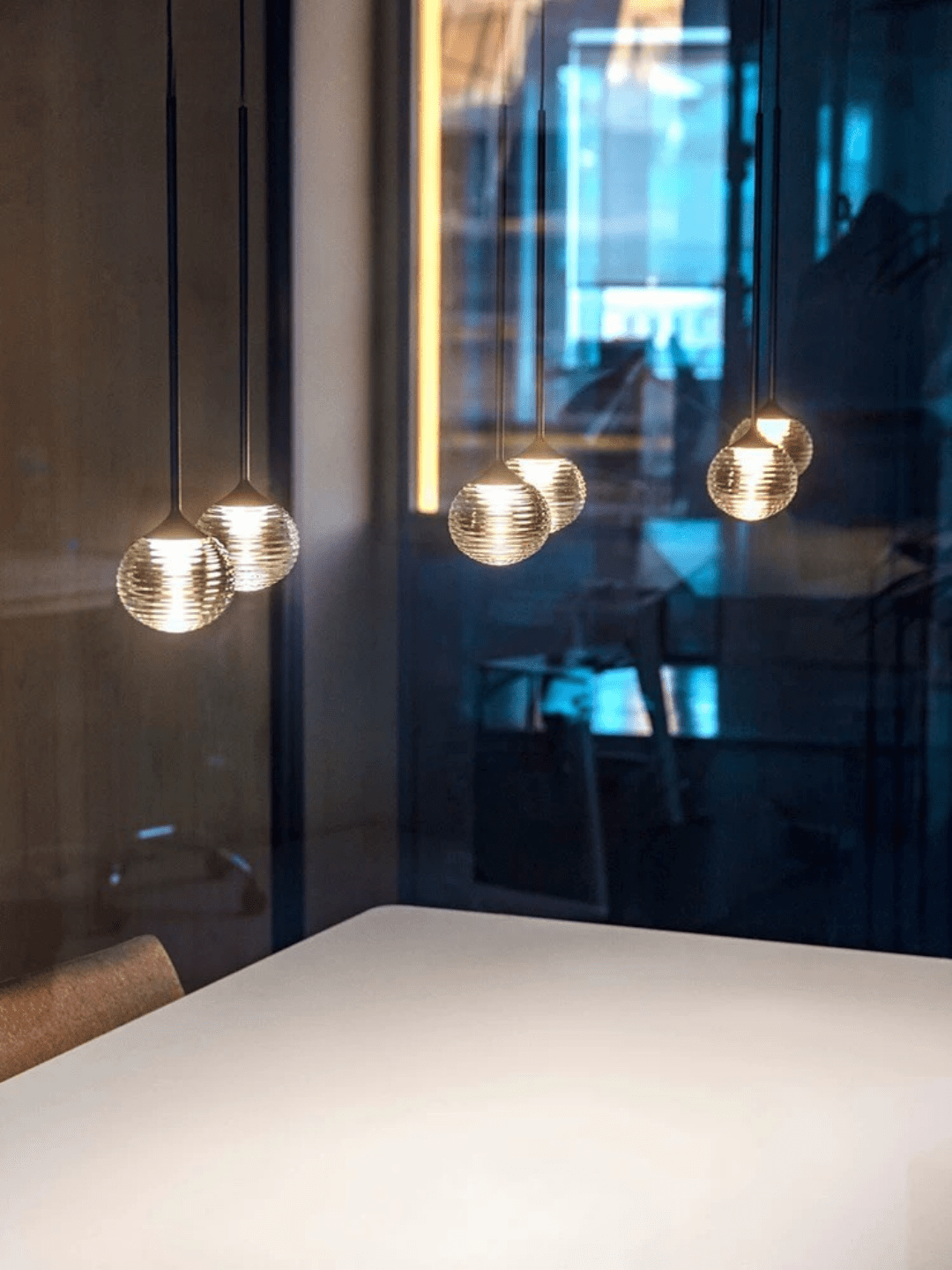 Nordic Minimalist Clear Ribbed Glass Globe Pendant Light - One LightMatte BlackWarm LightBlushlighting
