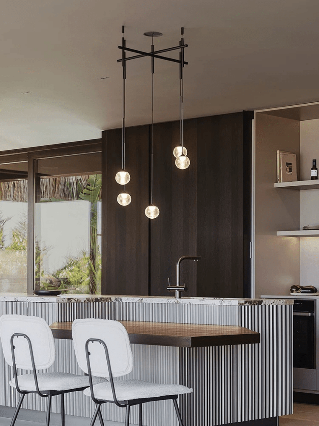 Nordic Minimalist Clear Ribbed Glass Globe Pendant Light - One LightMatte BlackWarm LightBlushlighting