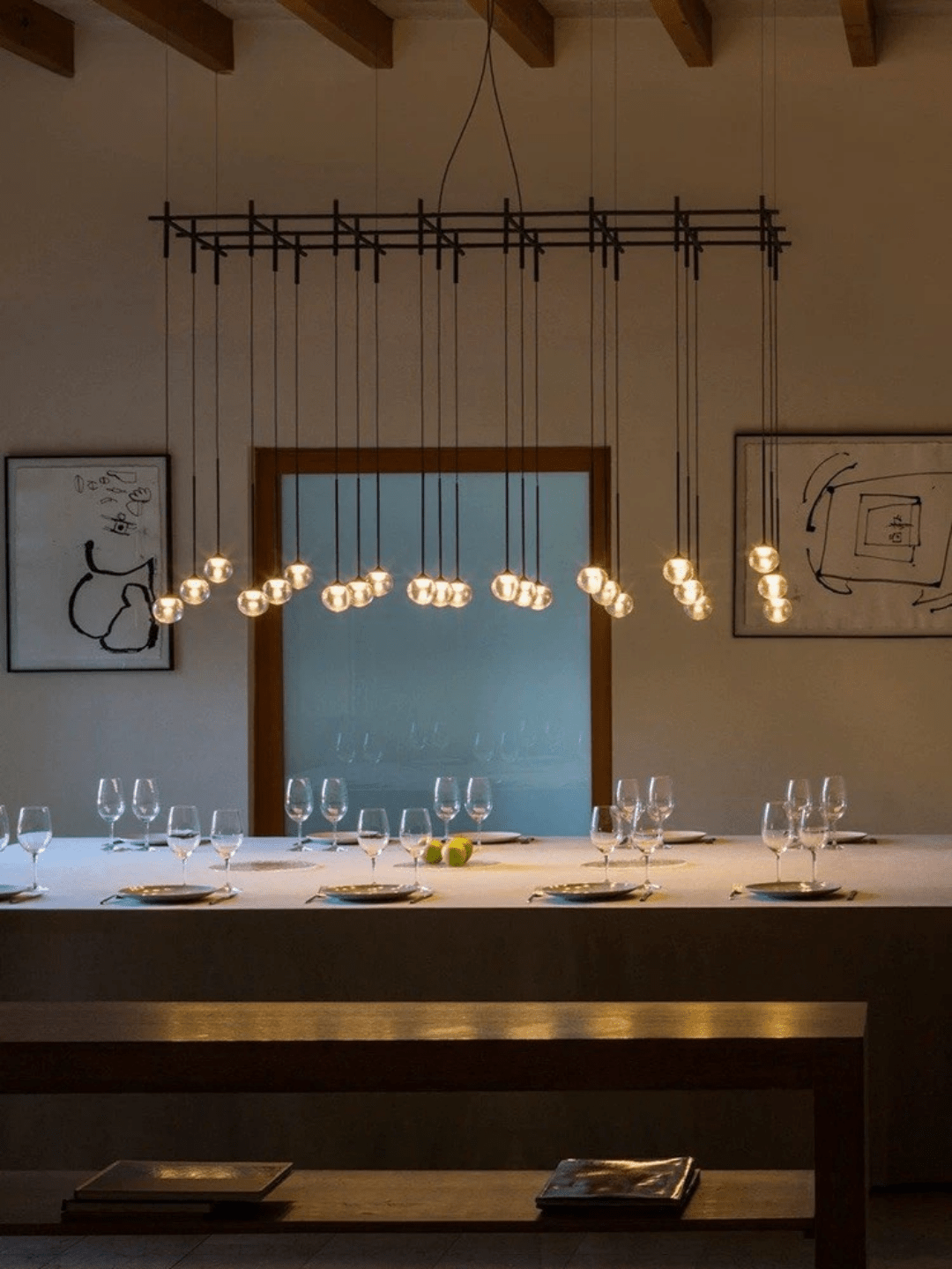 Nordic Minimalist Clear Ribbed Glass Globe Pendant Light - 21 Lights/L72.05''*W24.02''(L183cm*W61cm)Matte BlackWarm LightBlushlighting