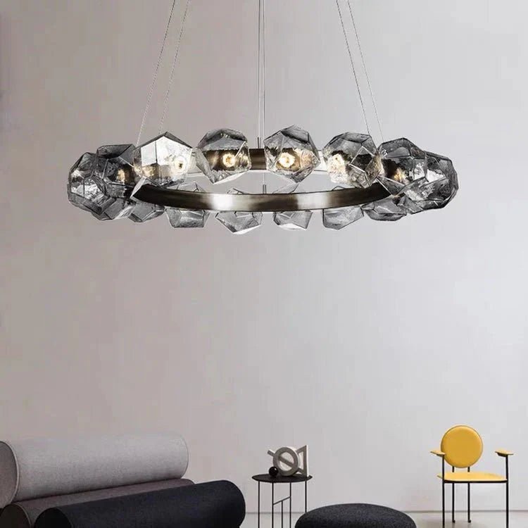 Nordic Minimalist Glass Circle Art Chandelier for Living/Dining Room/Bedroom - D31.5"BronzeWarm LightBlushlighting