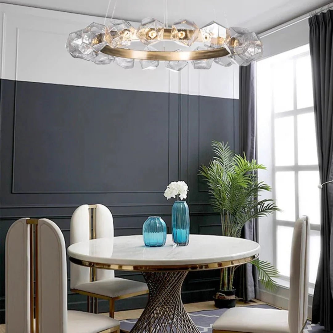 Nordic Minimalist Glass Circle Art Chandelier for Living/Dining Room/Bedroom - D31.5"BronzeWarm LightBlushlighting