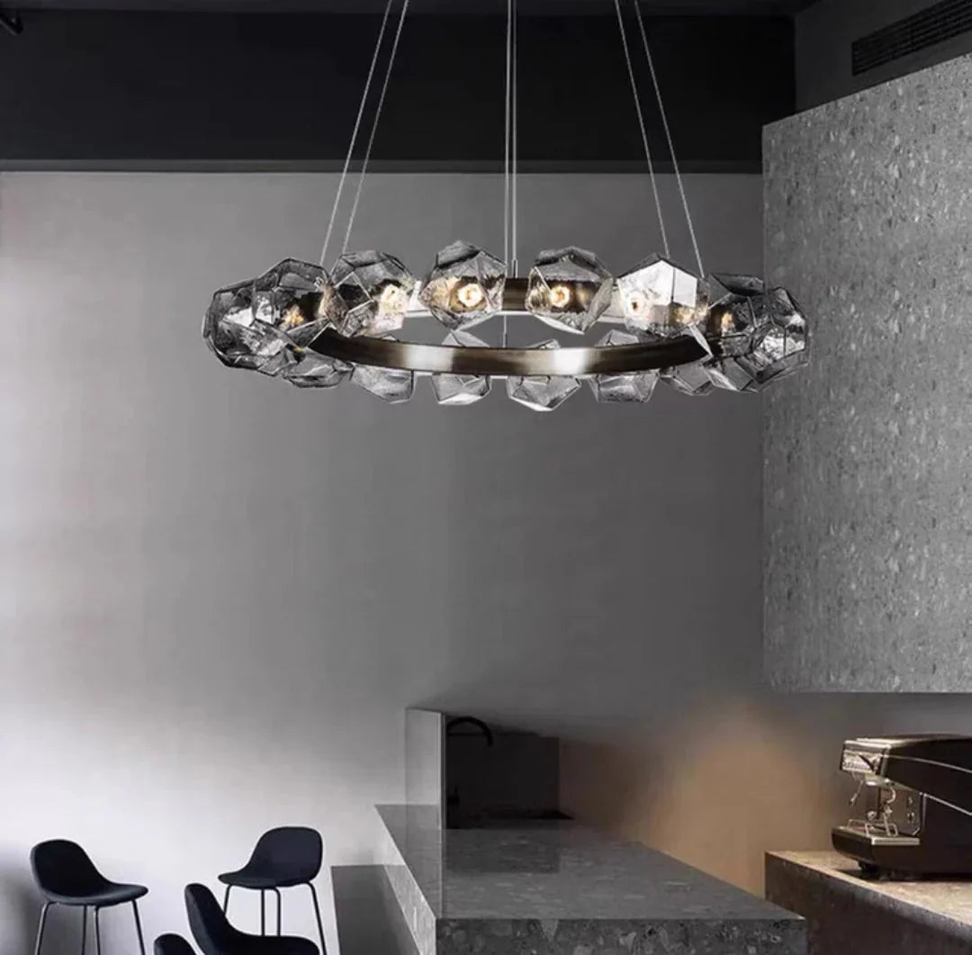 Nordic Minimalist Glass Circle Art Chandelier for Living/Dining Room/Bedroom - Blushlighting