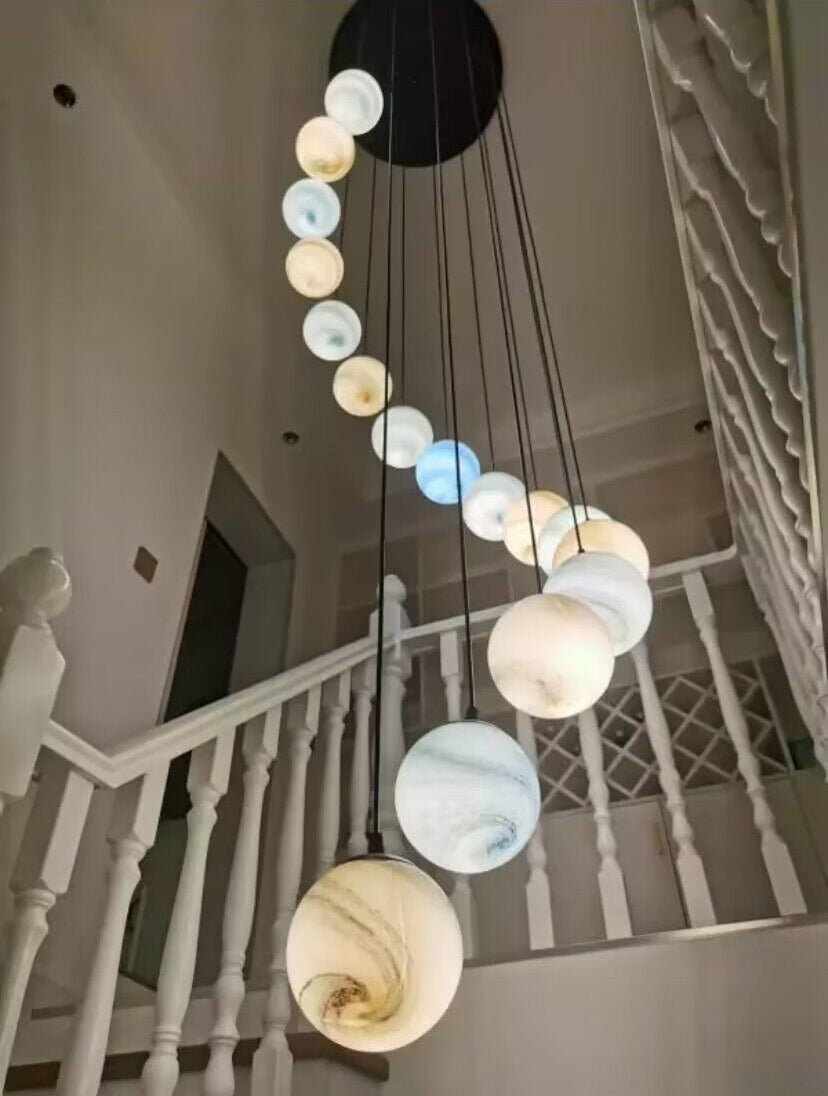 Nordic Planet Creative Long Ball Pendant Chandelier Staircase Foyer - 15 Lights: D23.6"*H98.4"Blushlighting