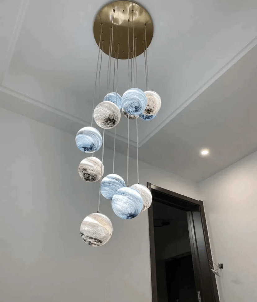 Nordic Planet Creative Long Ball Pendant Chandelier Staircase Foyer - 12 Lights: D19.7"*H78.7"Blushlighting